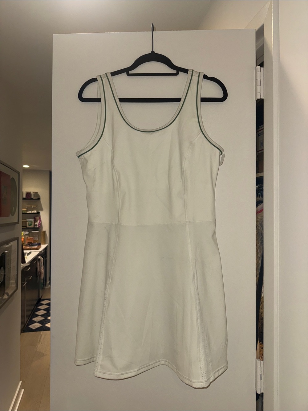 Sweaty Betty Power Flare Dress, Classic White Sleeveless Dress with Subtle Trim